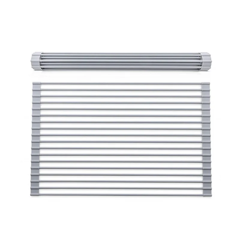 

Kitchen collapsible stainless steel roll up plate rack dish rack sink dish drainer rack, Gray