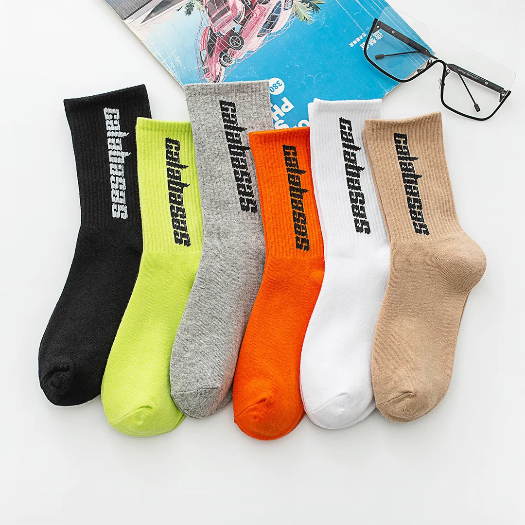 

Unisex plain Men Cotton Streetwear Kanye West Ins Crew Socks Hip Hop Letter Calabasas Long Skateboard Socks