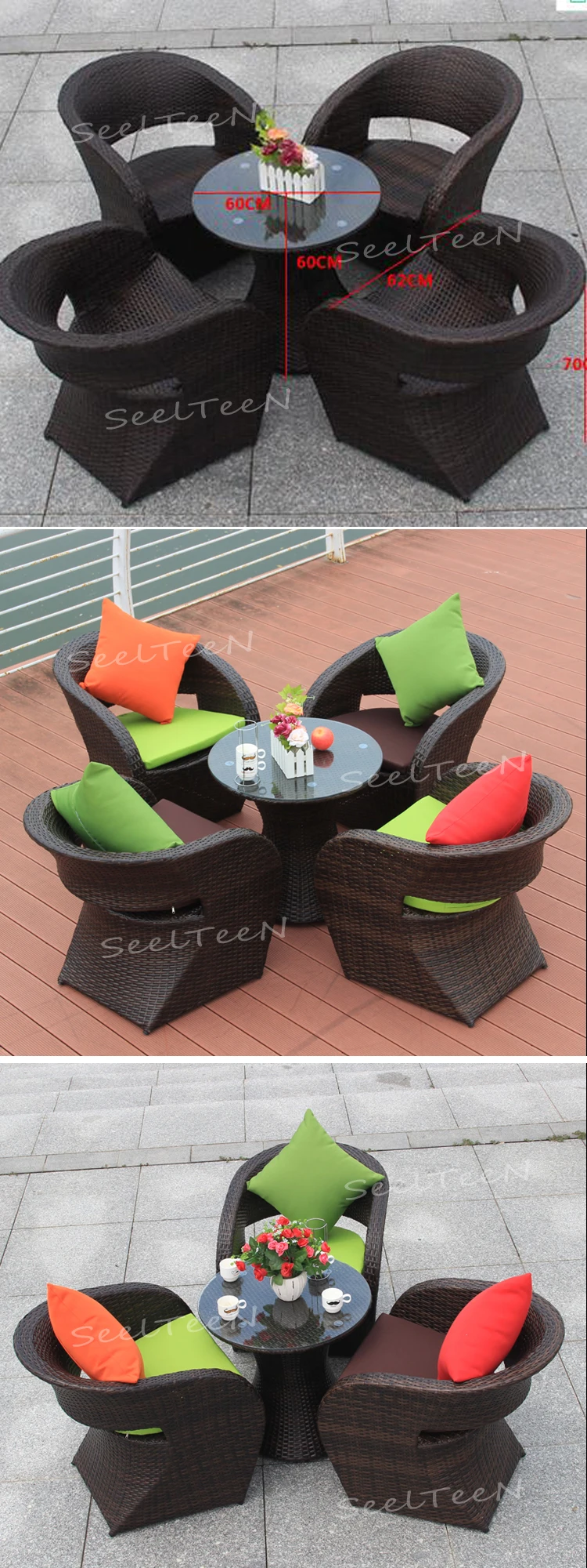 Wholesale rattan 4 chairs table set cafe wicker furniture outdoor