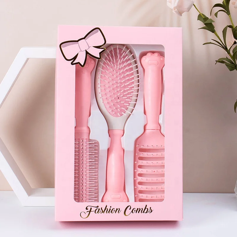 

Curly Hairbrush Plastic Custom Hair Combs Set Cat Claw Style Detangling Comb, Pink purple black blue