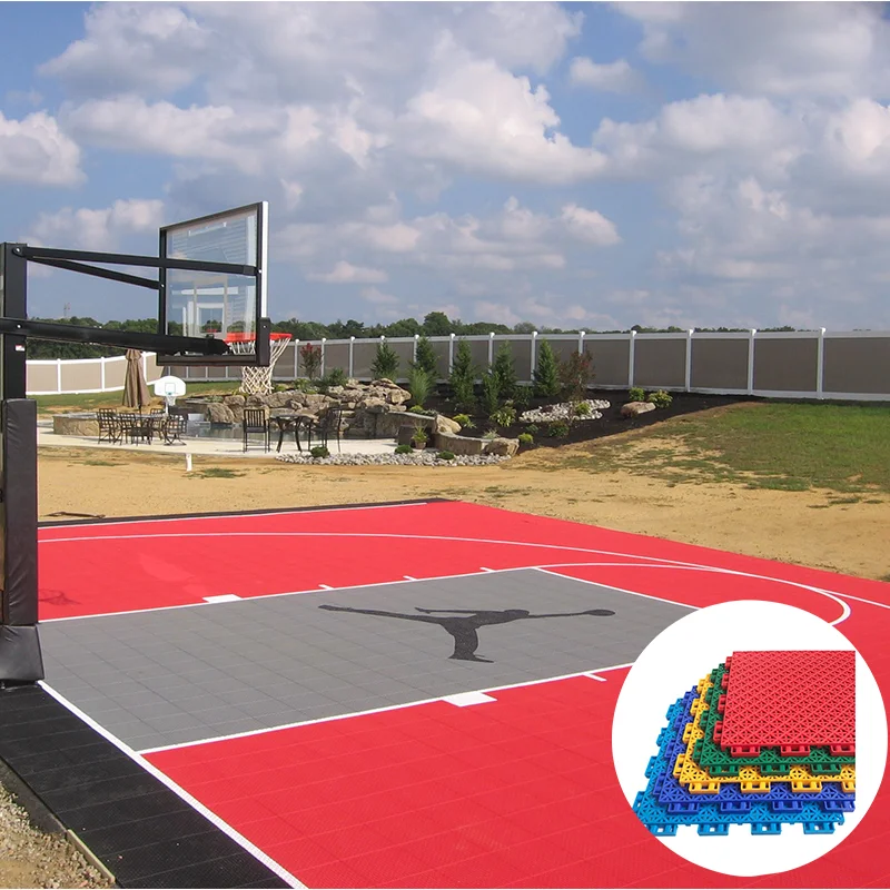 

intelligent pp interlocking portable basketball sport court material plastic tiles temporary basketball flooring outdoor, Red, yellow, blue, green or customized