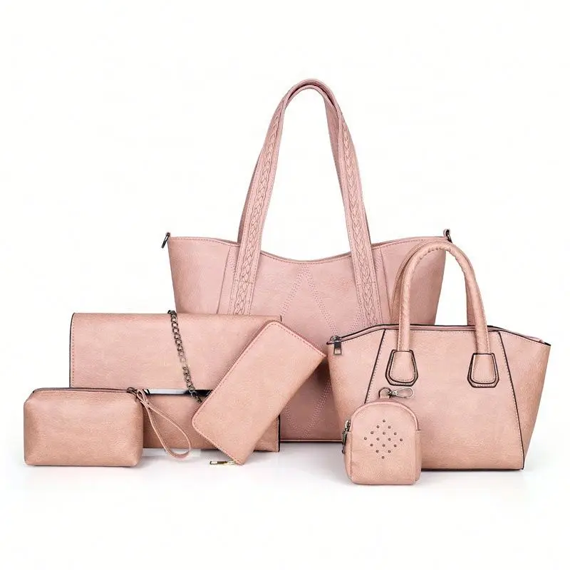 

High Quality Trapeze Purse Bag Classic Messenger Bag Handbag 5 Color Ladies Pu Bag 6 Pieces Set Handbag