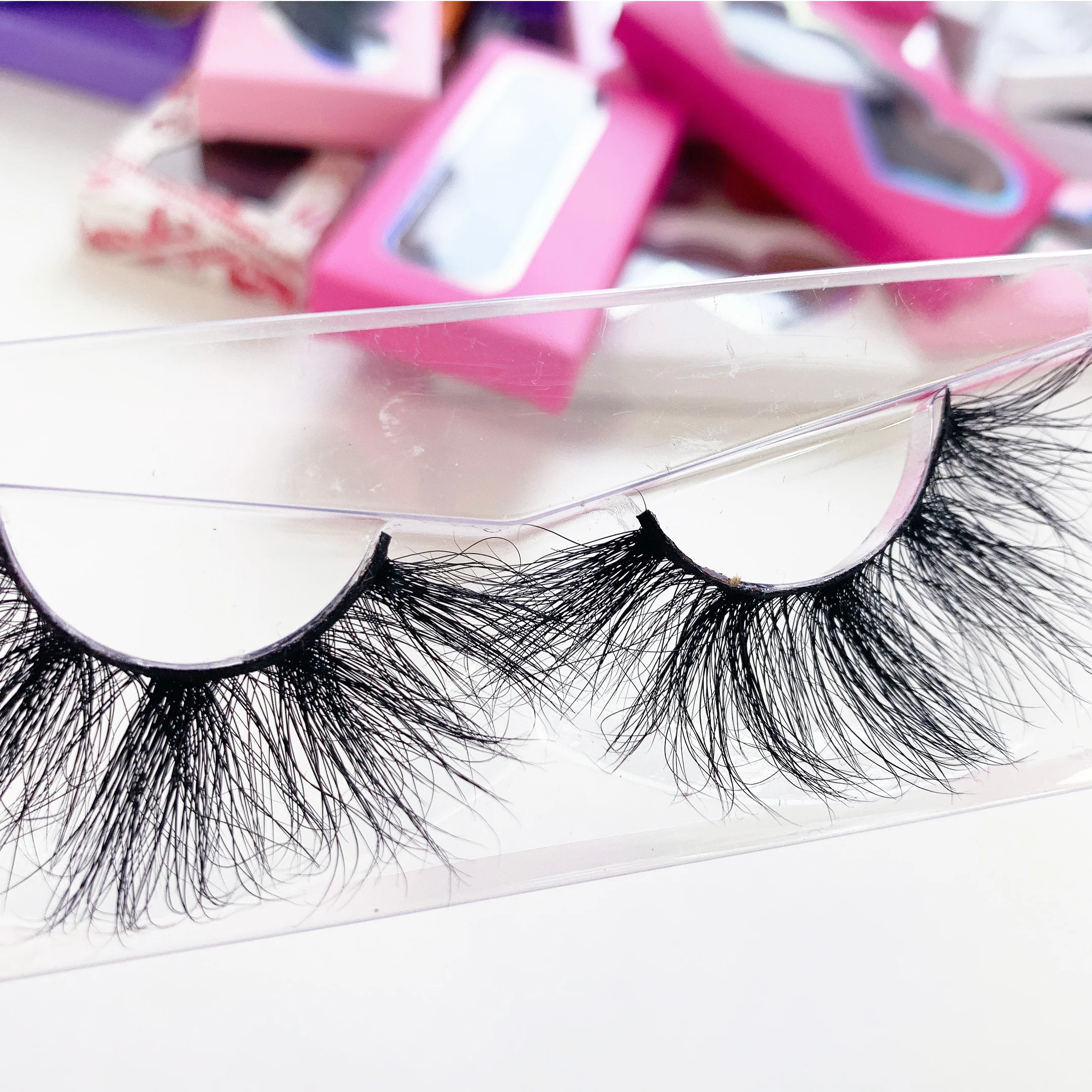 

Wholesale lashes 25mm Faux Mink Lashes 3D Mink Eyelashes custom lashbox 25mm False other eyelashes, Black color