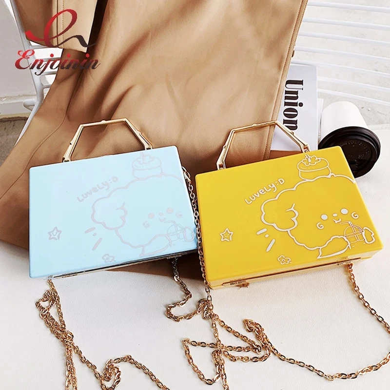 

New fashion trend cartoons gaffiti woman chain hand bag ladies trapezoid handle acrylic clutch handbag, 7colors