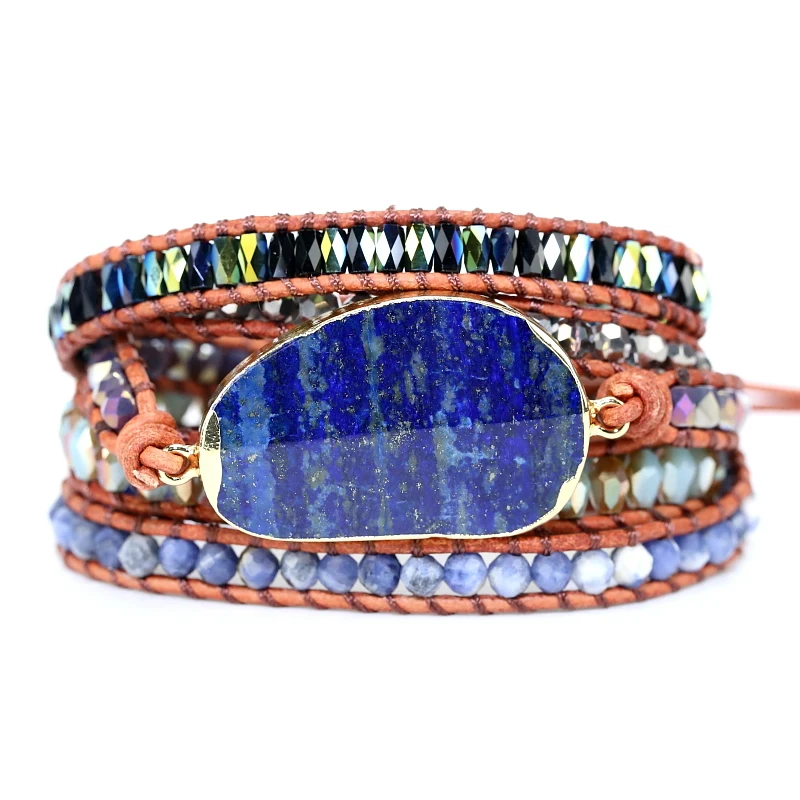 

2020 new lapis lazuli charms Leather Bracelet natural Stone Women 5 Layers Wrap Bracelet Boho Bracelet Jewelry Dropshipping