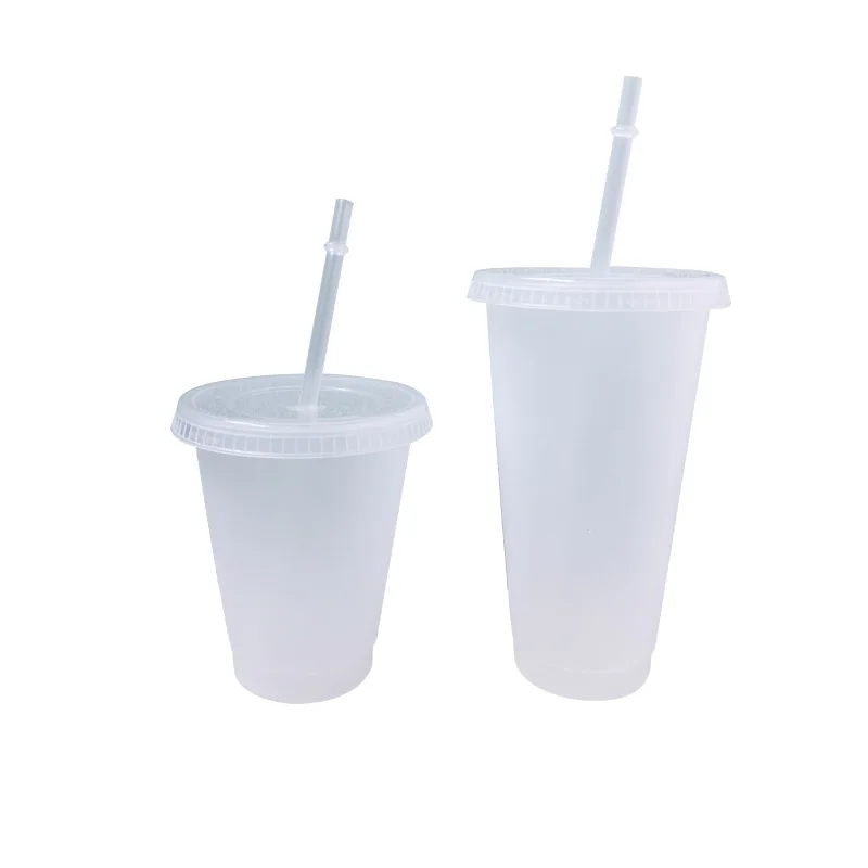 

24oz Reusable Frosted Plastic Glitter cup Solid Color Iced Cold Drinking Cup With Lids And Straws, Customized