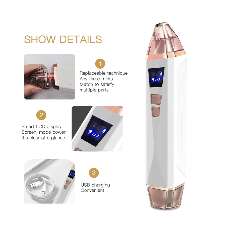 

Skin Rejuvenation Microdermabrasion Hot Cold Compress Massager Vacuum Blackhead Remover Cleaner Device With Lcd