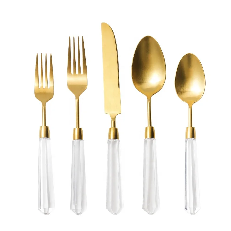 

18/10 Detachable Clear Handle Flatware Sets Stainless Steel Fork Knife Spoon With Transparent Handle PVD Gold Bras Cutlery Set