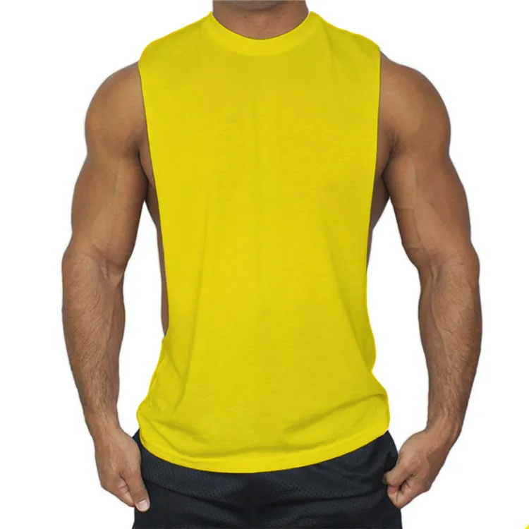 

Men's Workout Bodybuilding Muscle OEM Customizable Logo Cut Off Solid Color Shirt Sleeveless Gym Tank Tops Vest tank top singlet