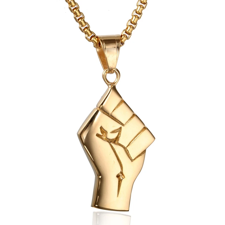 

2020 New Punk Sport Gold Titanium Stainless Steel No Justice No Peace Black Lives Matter Fist Pendant Necklace For Men