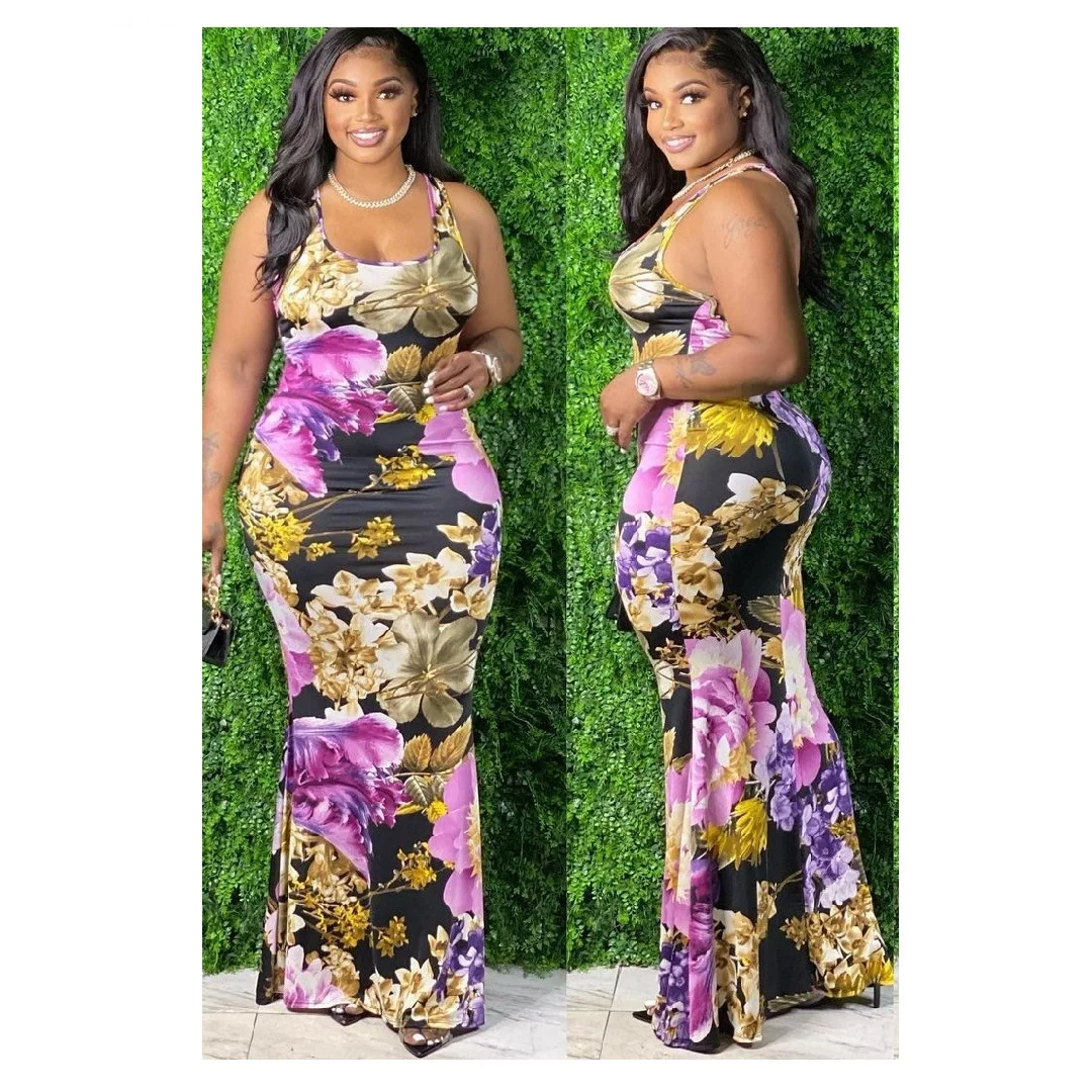 

BR686 2021 Summer new arrival from XL to 5XL women dress plus size big floral plus size dress women clothing