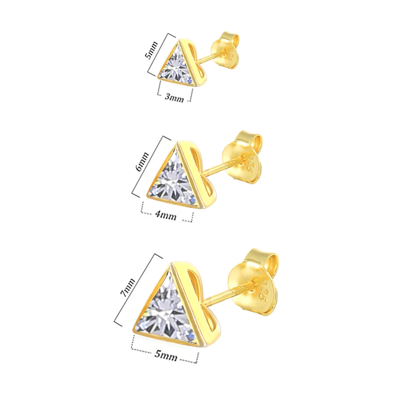 

CANNER Trending Fashion Simple 925 Sterling Silver Triangle 3Pcs/Set Diamonds Zircon Stud Earrings