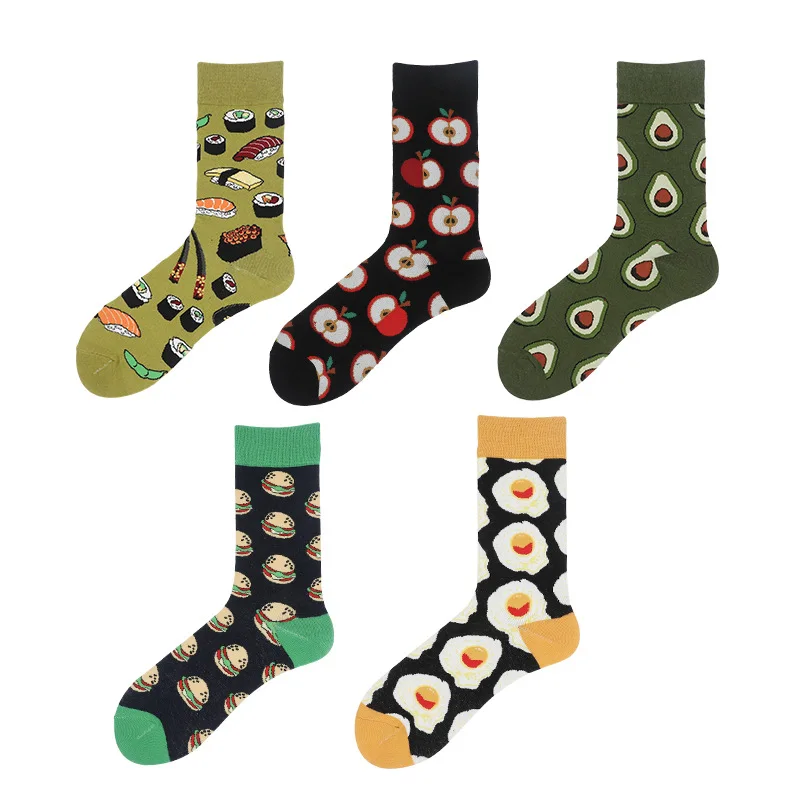 

China manufacturer jacquard colored printing mens crew fashion socks