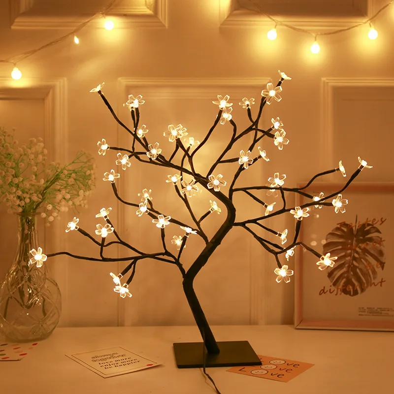 Cherry Blossom Tree Light 24 LED 48LED  Fairy String Lights USB Operated DIY Artificial Tree Light  for Gift Holiday Festival