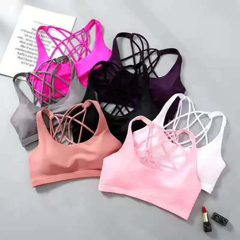 

Fitness Yoga Running Cropped Top Women Sports Wear Gym Solid Tank Tops Athletic Push Up Bras Women Sports Bra Tops, 6 colors