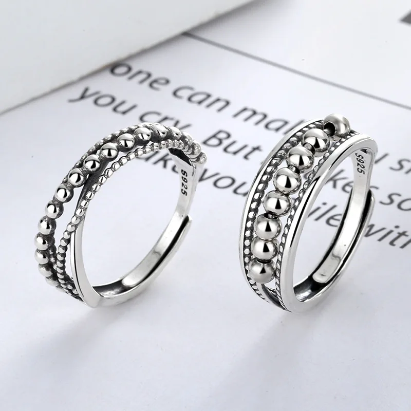 

Simple Design Geometric Line S925 Sterling Silver Small Ball Ringent Adjustable 925 Rings For Women YJ037