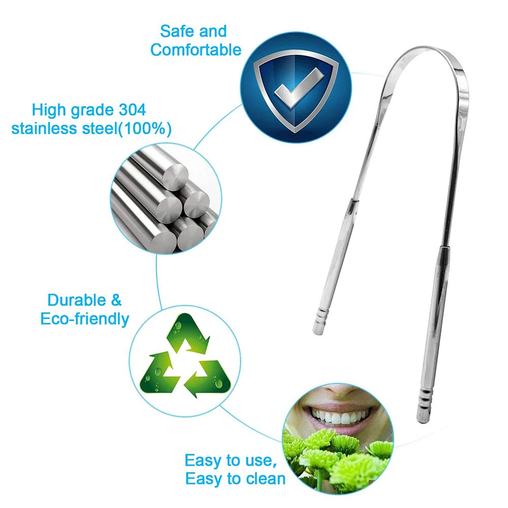 Stainless Steel Eliminate Bad Breath Sweeper Silver Tongue Cleaner