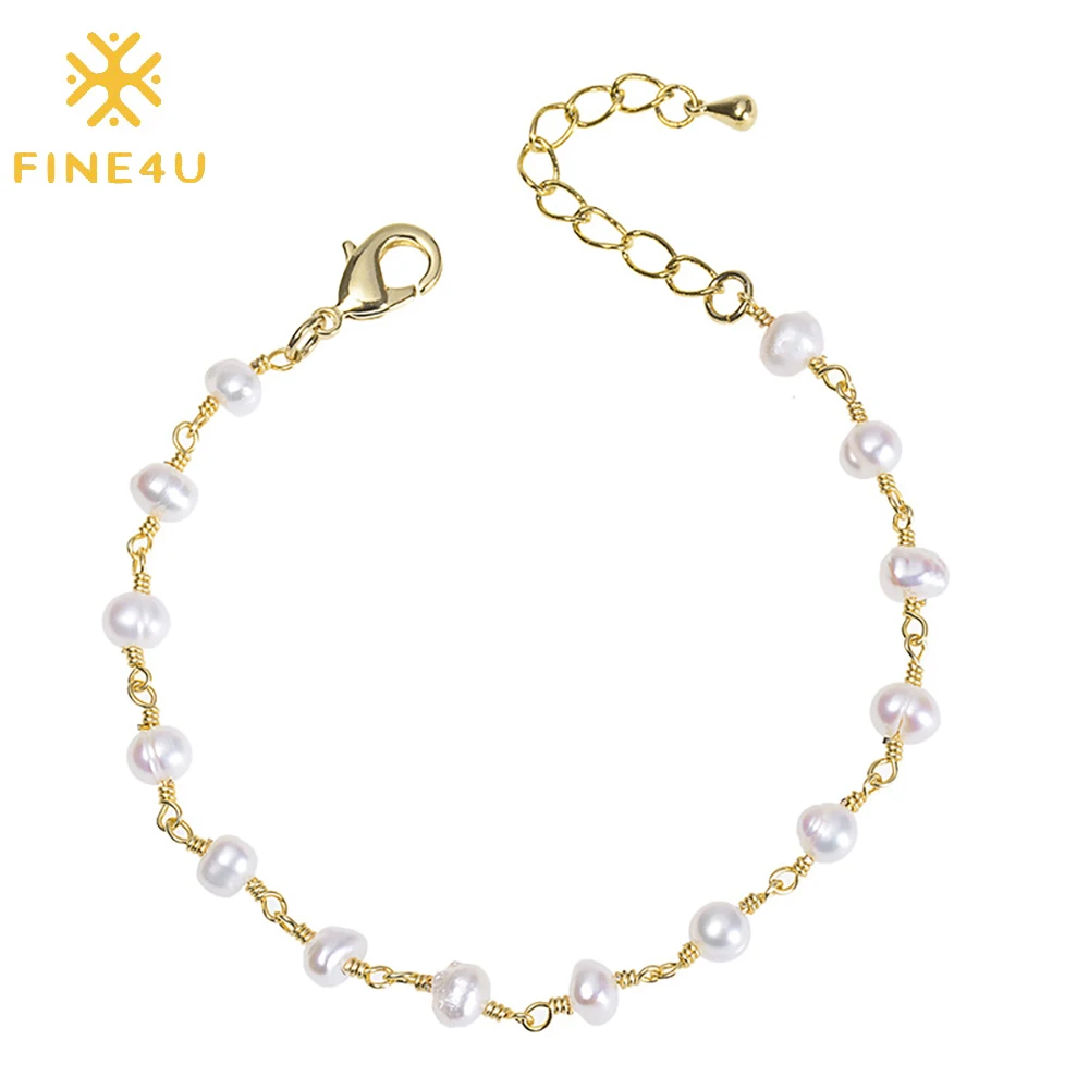 

Fashion Jewelry Women Accessories Tarnish Free Stainless Steel PVD Gold Plated Natural Freshwater Bracelet