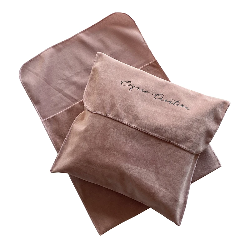 

Custom Logo Pink Suede Envelope Bikini Dust Pouch Luxury Velvet Flap Bags For Clothes