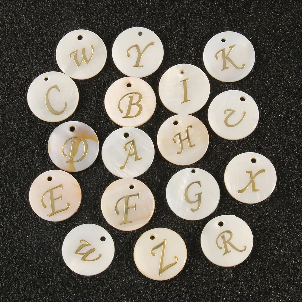 

Top Drilled Mother of Pearl Round Alphabet 26 Letters Freshwater Shell Beads for Necklace Jewelry Making