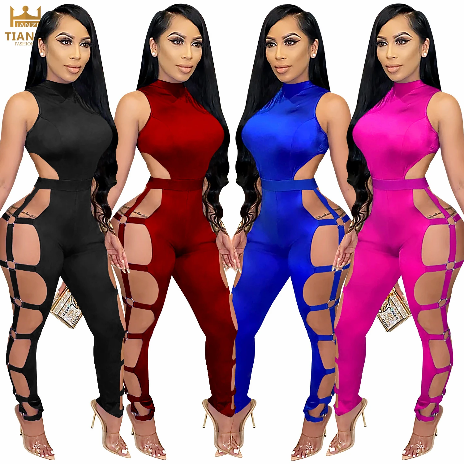

2021 hot X51007 Casual Bandage Sleeveless Sexy Jumpsuit