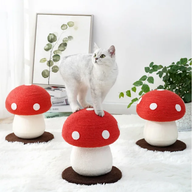 

Red mushroom Scratching Post Interactive Small Cat Tree Condo Towers Cat Fun Cat Scratcher Post Wholesale Pet Toy 2021