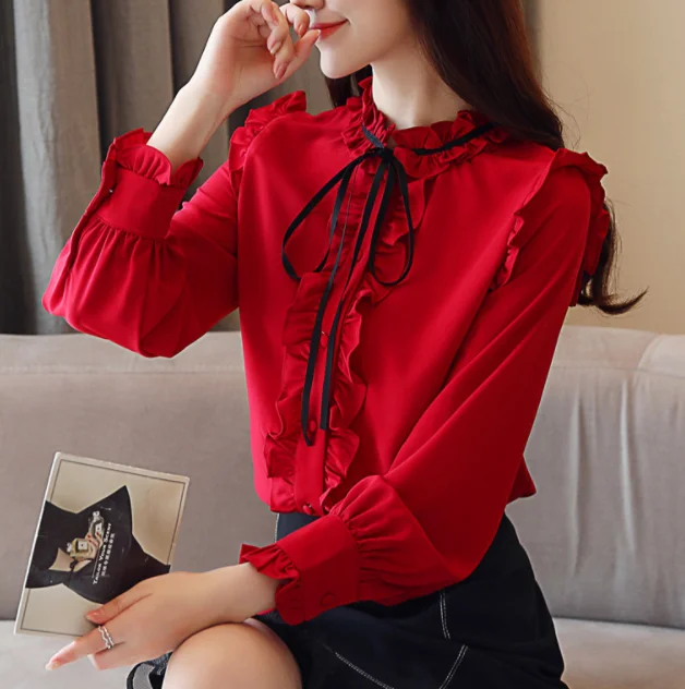 up-1748r Korean Ladies Tops Women Office Chiffon Blouse