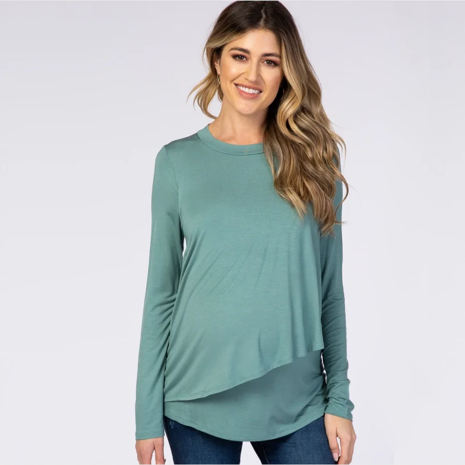 

Women's Maternity Nursing Tops Plus Size Double layer Long Sleeve Pregnant Maternity Solid Chiffon Breastfeeding Top Blouse, Customized color