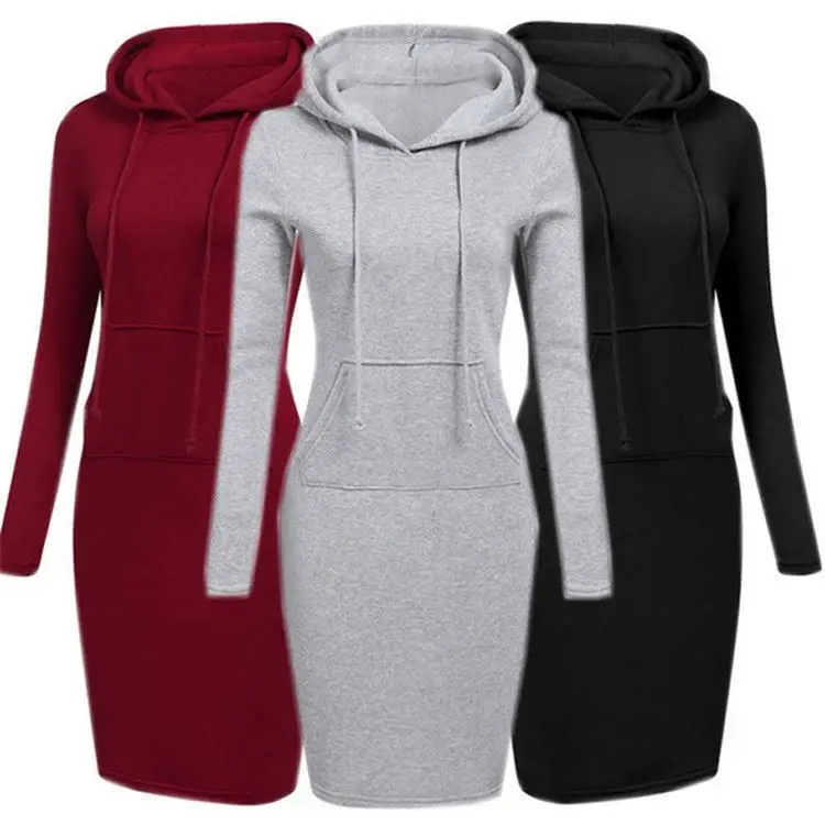 

Women's Long Sleeve Pullover Drawstring Fit Slim Casual Hooded Sweatshirt Dress with Plain Pockets Hoodies hoodie, Customized color