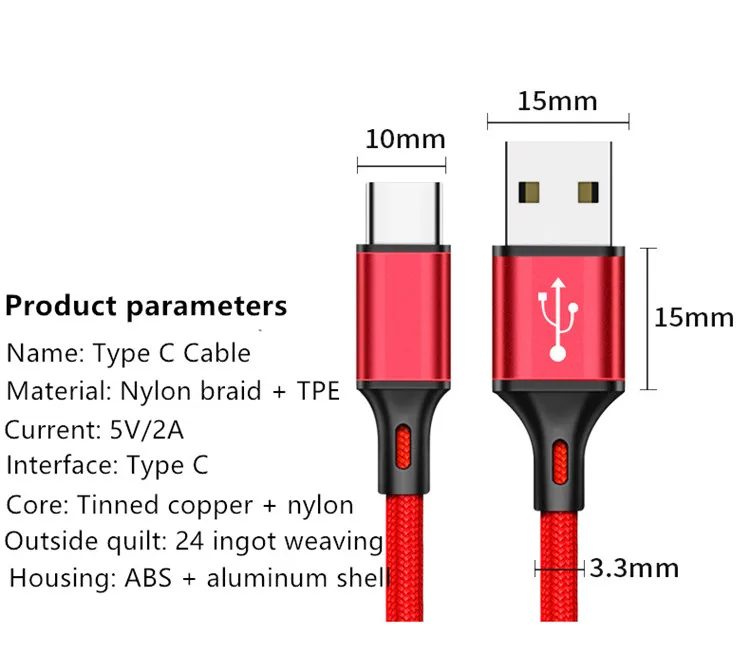 2019 NEW Fast Charging USB Type C Cable, USB C Cable 10FT 6FT 3FT Nylon Braided Power Cable for Samsung Galaxy S9 Note 8