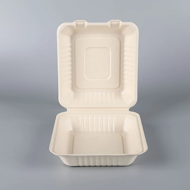 

Wholesale One Time Use Microwave Sugarcane Bagasse Pulp Burger Box, White,unbleached