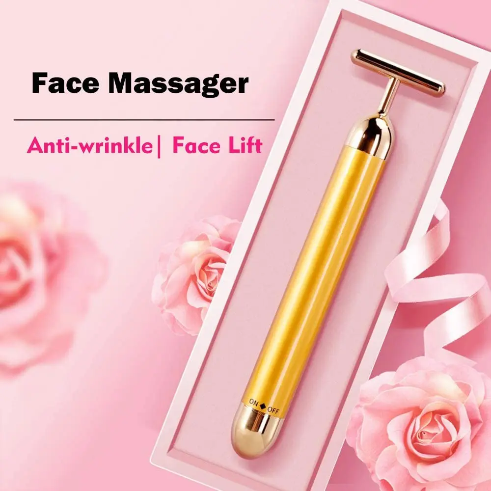 

T Shape Beauty Face Bar 24K Golden Roller Portable Mini 3D Facial Massage Roller