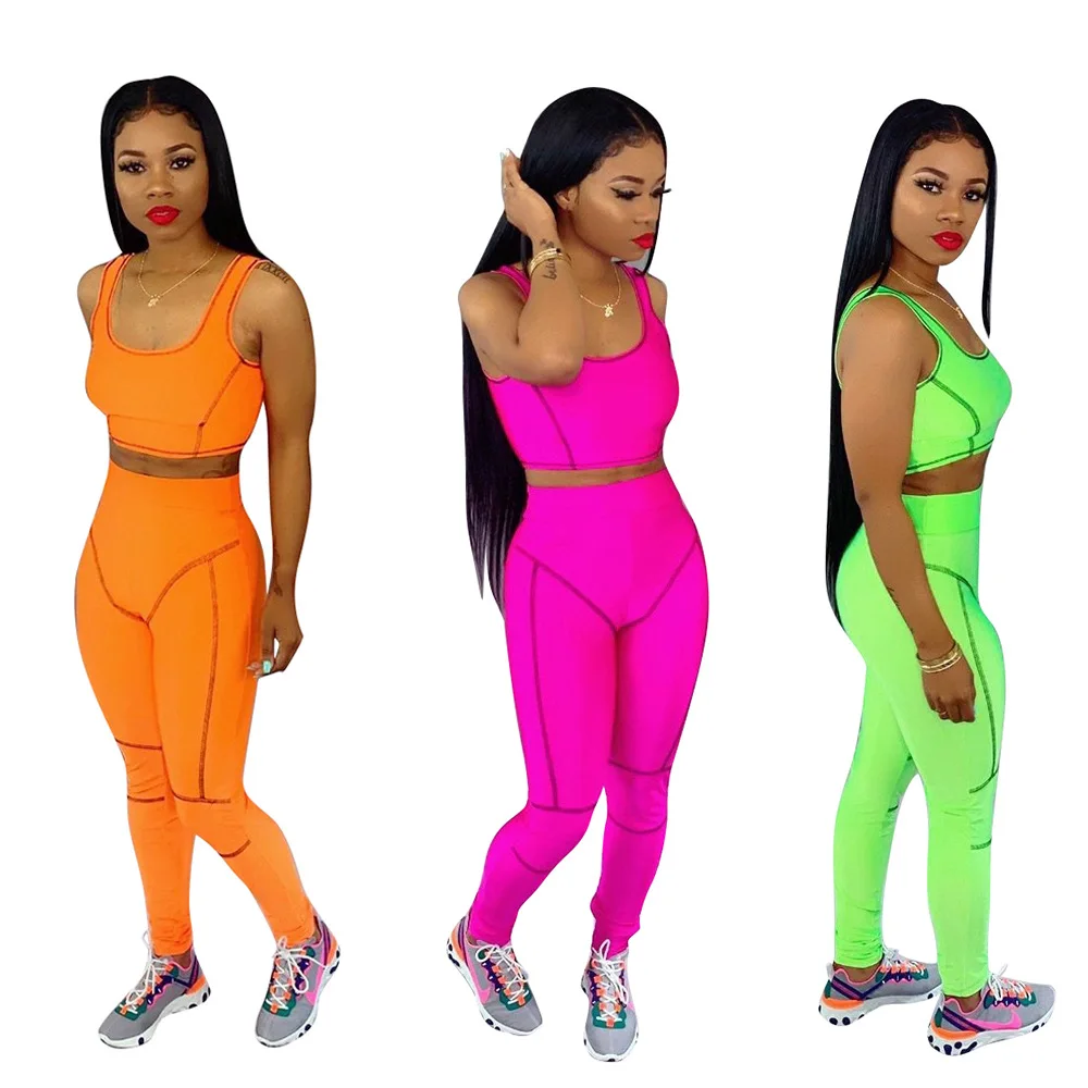 

2019 hot sell fashion active style crop top and pants 2 piece set women