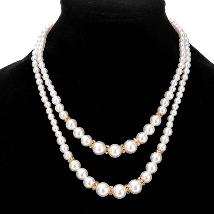 

Small Order Western Hot Personality Necklace Double Pearl Diamond Beaded Necklace For Women Jewelry 2021 Wholesale, Silver,gold