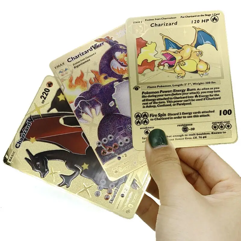 

Charizard Vmax Pikachu Gold Metal Pokemon Cards 1st edition base set charizard Custom English Japanese German French