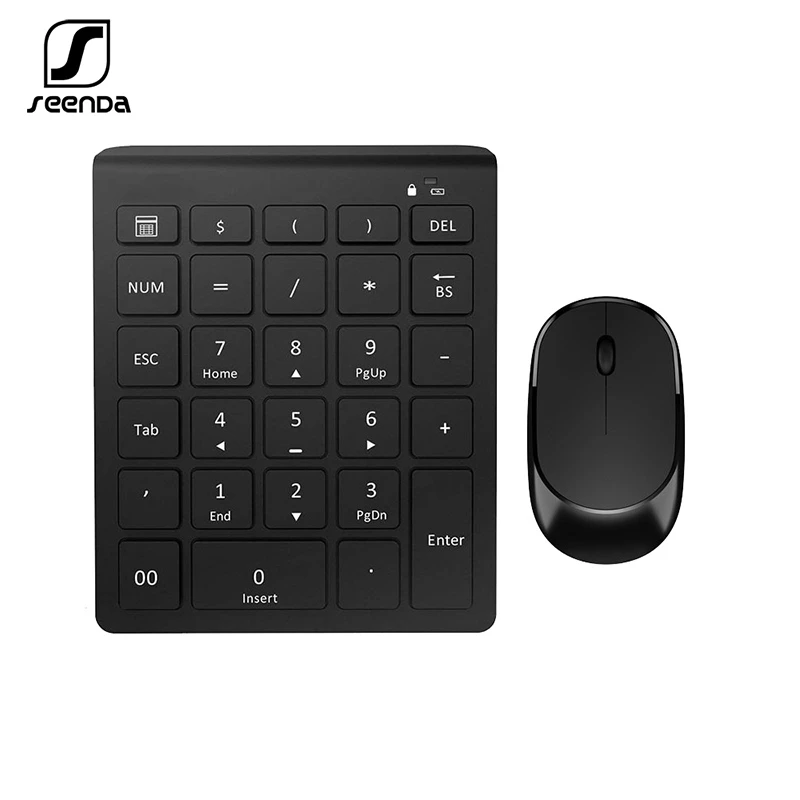 

2.4G Wireless Mini Digital Keyboard USB Number Numeric Keypad Pad Mouse Set for Laptop PC Notebook Desktop, Black/grey