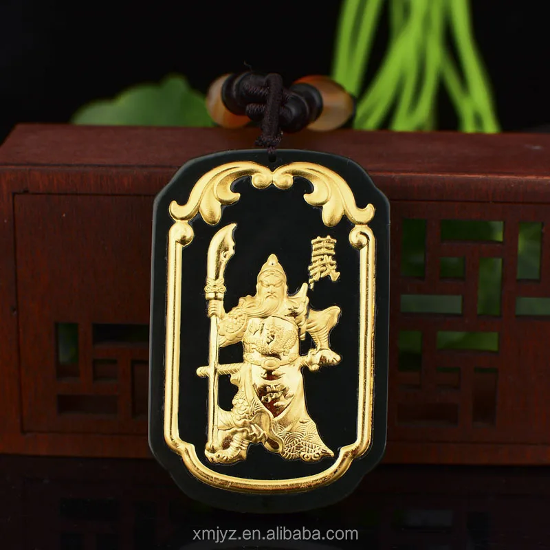 

Gold Inlaid Jade Hetian Jade Ink Jade Pure Gold Square Brand Large Wu Guan Gong Kuaishou Live Broadcasting Gifts