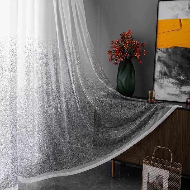 

Bindi Custom Sequin Middle East Style Gradient Embroidery Shinny Silver Soft Sheer Sequin Curtains for the Living Room