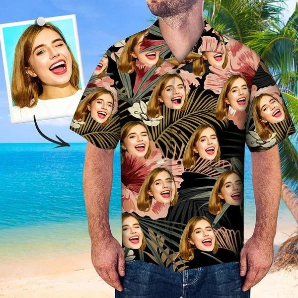 

Custom Face Pattern Mens Flower Hawaiian All Over Printed Shirt Tropic Style Aloha Party Wear Shirts, Customized colors