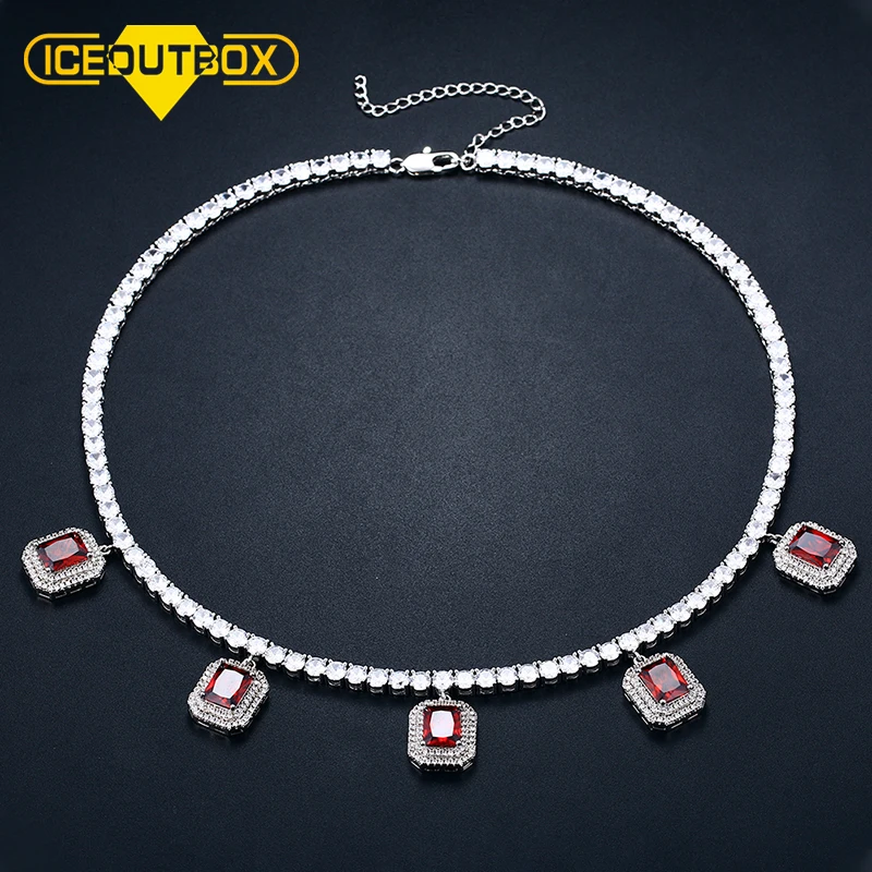 

Women Party Jewelry Cz Cubic Zirconia Pink Gemstone Charm Tennis Choker Necklace