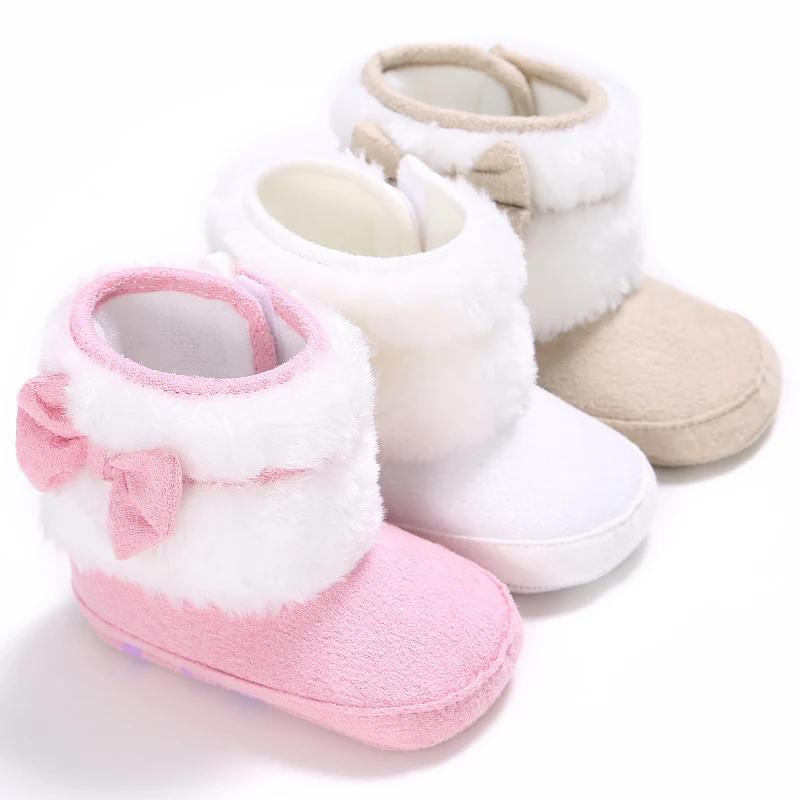 

Wholesale cheap winter Warm plush Bowknot 0-2 years Princess baby boots, White, pink,khaki