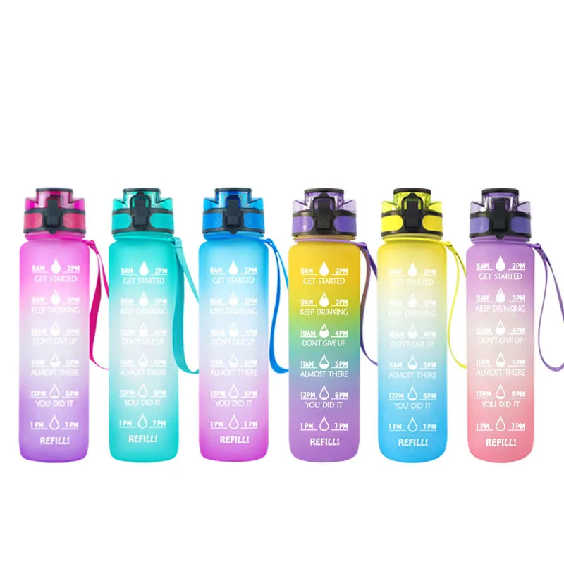 

32oz Sports Motivational Portable Leak Proof Flip Top Filter Bpa Free Tritan Plastic Drinking Water Bottle With Time Marker