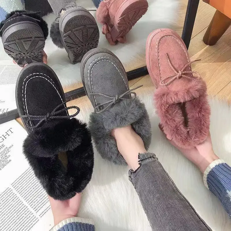 

Autumn Winter women warm fur shoes new fashion comfortable fluffy furry slip on laides plush flat Platform shoes