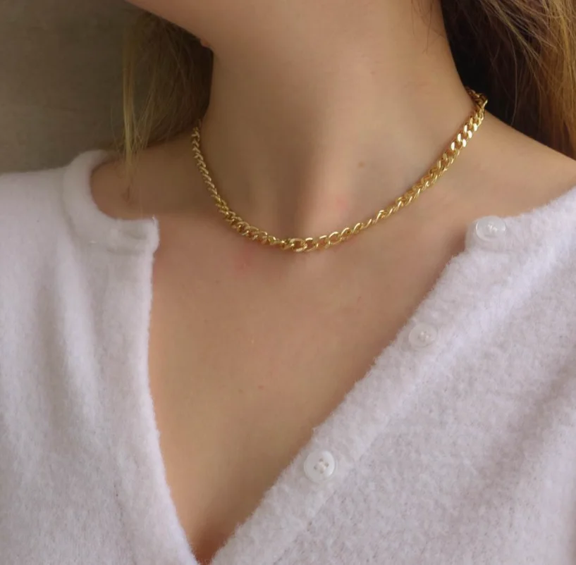 

Stainless Steel Trends Jewelry Gold Plated Chunky Curb Chain Choker Necklace Women Cuban Link Necklace, Customized color