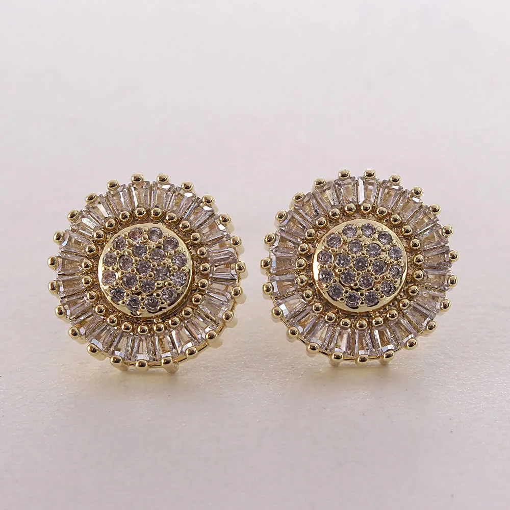 

MHS.SUN Wholesale Fashion Flower Stud Earrings With Cubic Zirconia Jewelry Gold Color Women CZ Stud Earrings For Party Gifts