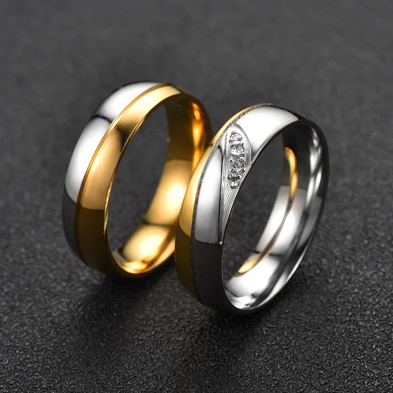 

High Quality Women Men Wedding Rings Set Alliance Couple Classic Stainless Steel Blank Geometric Women Finger Rings, Picture
