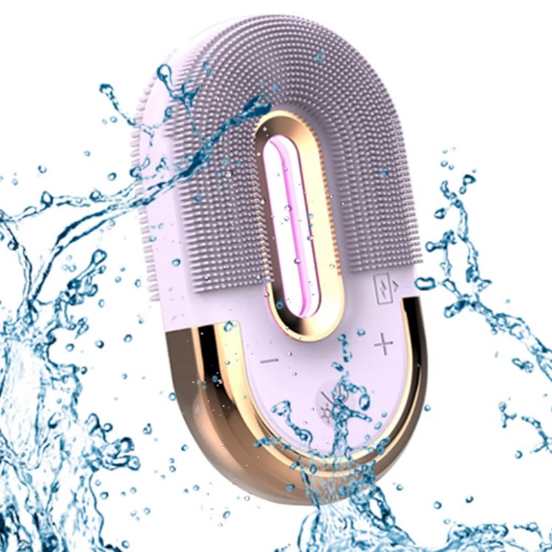 

LED Light Skin Care Silicone Face Cleanser Massager Handheld Rechargeable Vibration Beauty Facial Brush Deep Cleansing Device, Colorful