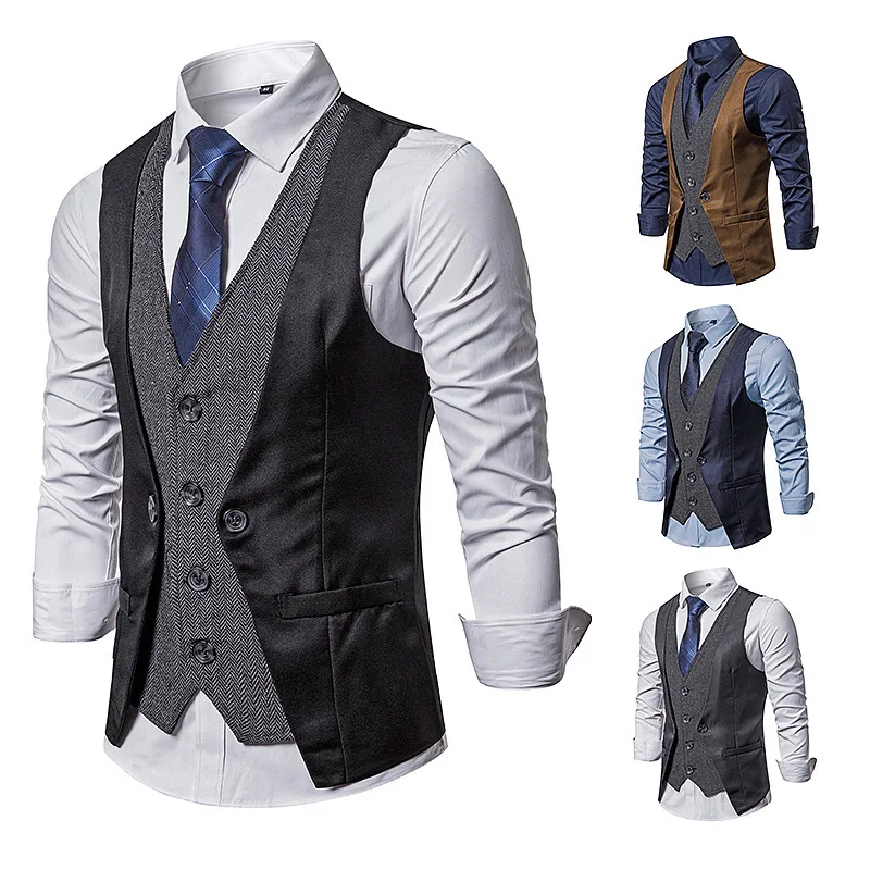 

Grey Black Tweed Mens Vest Suit Slim Fit Wool Blend Single Breasted Herringbone Waistcoat Men Waist Coat for Man