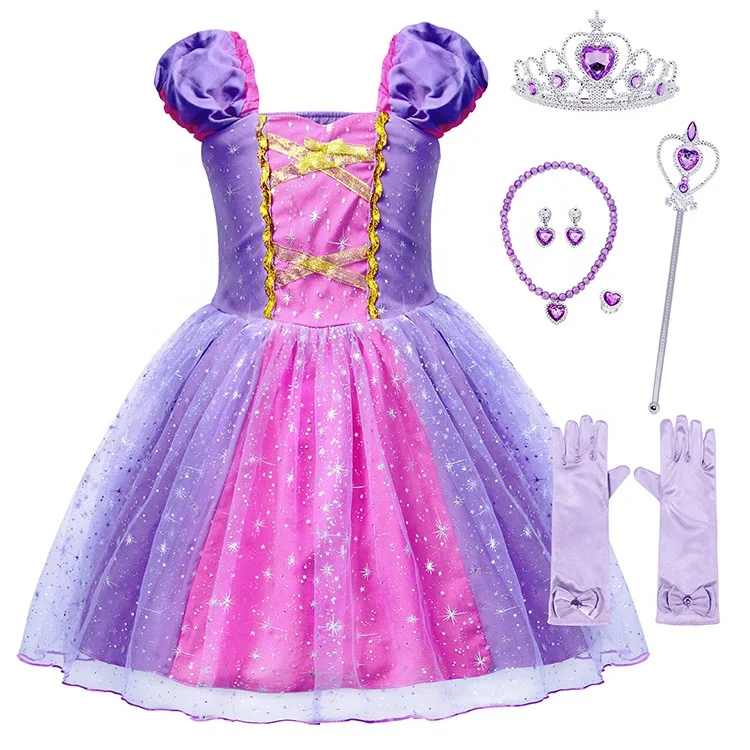 

Birthday Party Fancy Dress with Princess Rapunzel Tangled Princess Girl Dark Purple TV & Movie Costumes Children 5 pce sets