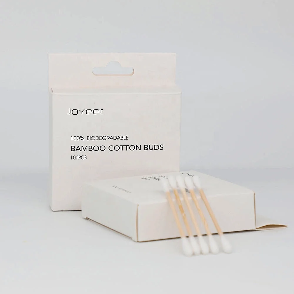 100pcs no plastic used organic bamboo stick cotton buds with logo customized